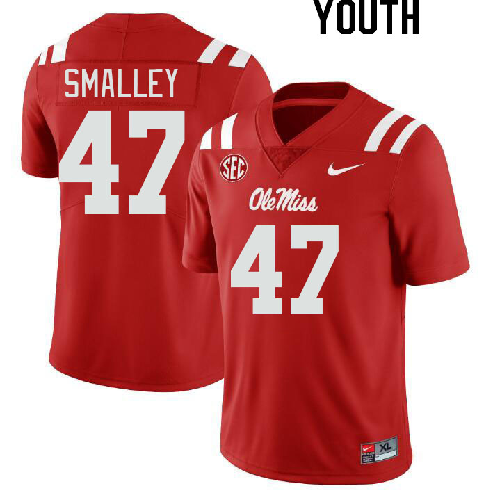 Youth #47 Wyatt Smalley Ole Miss Rebels College Football Jerseyes Stitched Sale-Red - Click Image to Close